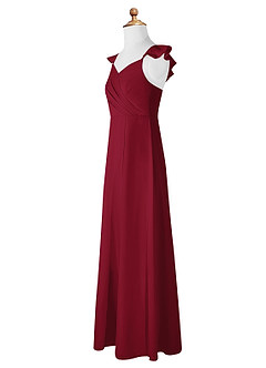 Azazie Amada Junior Burgundy A-Line Ruched Chiffon Dress image7