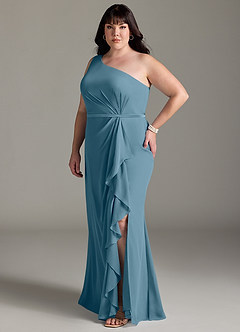 Azazie Liza Jurken voor bruidsmeisjes Jurk van Chiffon met Zeemeermin One-Shoulder Bermuda image8