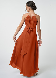 Azazie Oaklynn Junior Robe Trapèze en Mousseline de soie Plissée Orange Brûlée image3