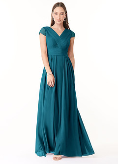 Azazie Organa Bridesmaid Dresses Ink Blue A-Line Pleated Chiffon Dress image1