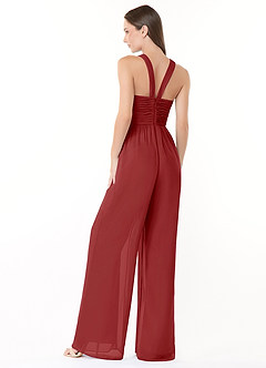 Azazie Berdie Bridesmaid Dresses Rust Halter Chiffon Jumpsuit image4