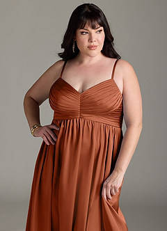 Azazie Alia Bridesmaid Dresses Cedar Rose A-Line Pleated Stretch Satin Dress image14