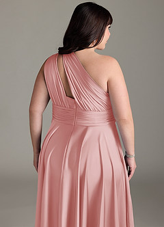 Azazie Charlize Abiti da Damigella Abito A-Line in Raso Elasticizzato Monospalla Rosa Cipria image16
