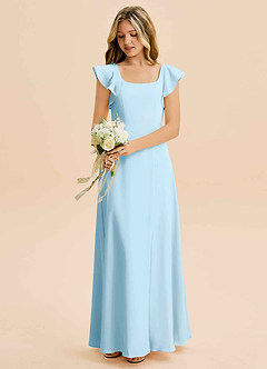 Azazie Bondi Junior Sky Blue A-Line Side Slit Stretch Satin Dress image5