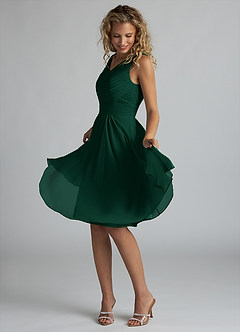 Azazie Grace Bridesmaid Dresses Emerald A-Line Pleated Chiffon Dress image3