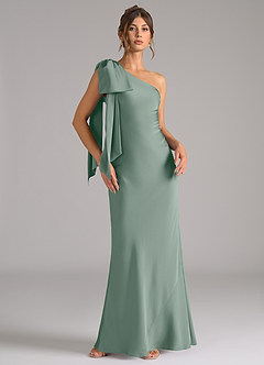 Azazie Capri Bridesmaid Dresses Silver Sage Mermaid One Shoulder Stretch Satin Dress image1