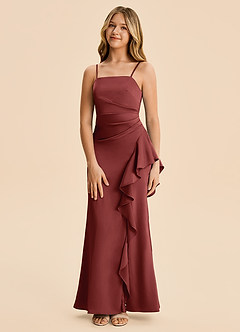 Azazie Lyla Junior Terracotta Mermaid Pleated Stretch Satin Dress image5