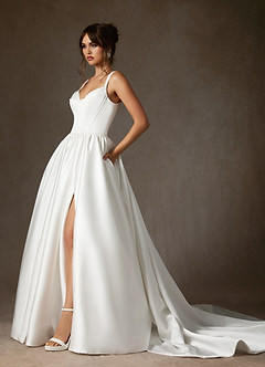 Azazie Mala Abiti da Sposa Abito Principessa in Raso bifacciale Con Tasche Bianco Diamante image7