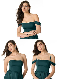 Azazie Morana Brautjungfernkleider Wandelbar A-Linie Schulterfrei Stretch-Satin Kleid Kiefer image10