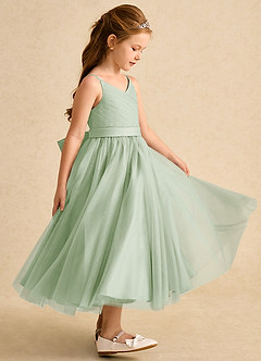 Azazie Patootie vestidos de niña de las flores Vestido de Salvia Polvorienta de Tul de Corte En A con Tirante Espagueti image4