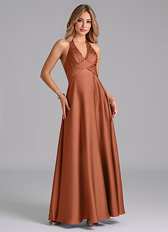 Azazie Tessie Bridesmaid Dresses Cedar Rose A-Line Pleated Stretch Satin Dress image5
