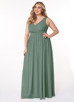 Azazie Kora Bridesmaid Dresses Eucalyptus A-Line Pleated Chiffon Dress image9
