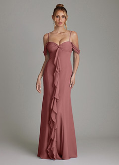 Azazie Karmela Bridesmaid Dresses Amethyst A-Line Off the Shoulder Chiffon Dress image4