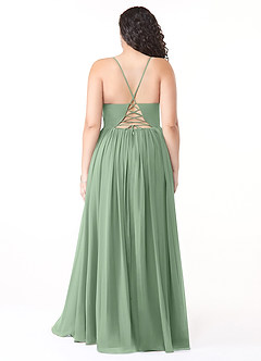 Azazie Aaida Bridesmaid Dresses Matcha A-Line Corset Chiffon Dress image8
