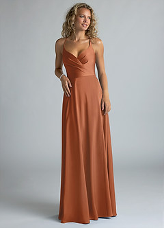 Azazie Davis Bridesmaid Dresses Copper A-Line Pleated Stretch Satin Dress image4