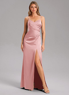 Azazie Azuree Brudtärnklänningar Klä av A-Linje i Stretch Satin Plisserad Puderrosa image6