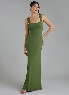 Azazie Ariel Bridesmaid Dresses Olive Mermaid Square Neckline Premium Stretch Jersey Dress image2