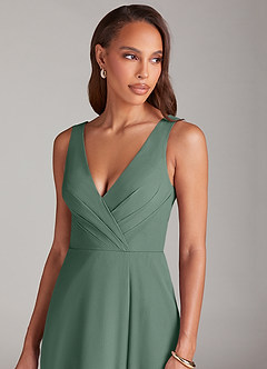 Azazie Nelly Bridesmaid Dresses Eucalyptus A-Line Pleated Chiffon Dress image6