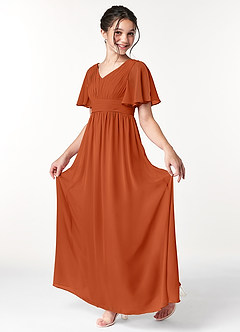Azazie Temeka Junior Burnt Orange A-Line Pleated Chiffon Dress image3