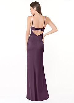 Azazie Leonis Robes de demoiselle d'honneur Robe Sirène Convertible en Satin extensible Plissée Prune image3