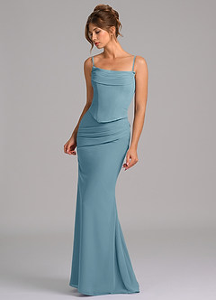 Azazie Sorrel Vestidos de damas de honor Vestido de Azul Malhumorado de Gasa de Corte Sirena con Corsé image6