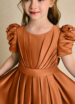 Azazie Miriam vestidos de niña de las flores Vestido de Cobre de Satin Mate de Princesa con Plisado image8
