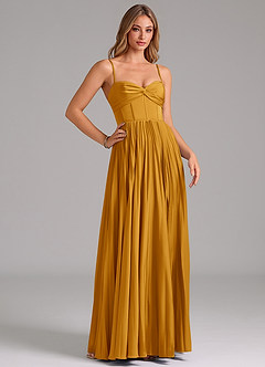 Azazie Akiko Brautjungfernkleider A-Linie Herzausschnitt Stretch-Satin Kleid Butterscotch image3