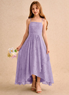 Azazie Twilight Girls Formal Sukienki dla dziewczynek sypiących kwiaty Litera A Plisowana Kwiatowe wypalenie Asymetryczny Sukienka image3