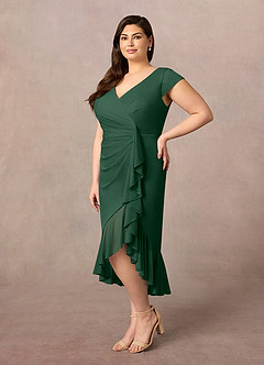 Azazie Renetta Mother of the Bride Dresses Dark Green Sheath V-Neck Pleated Mesh Dress image9