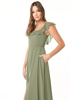 Azazie Jinny Brautjungfernkleider A-Linie Quadratischer Ausschnitt Gerüscht Chiffon Kleid Pistazie image5