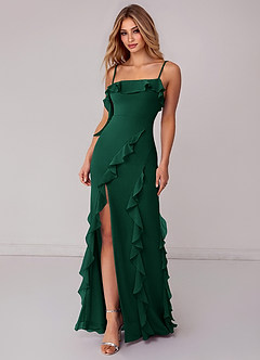 Azazie Malia Abiti da Damigella Abito Tubino in Chiffon Increspato Smeraldo image3