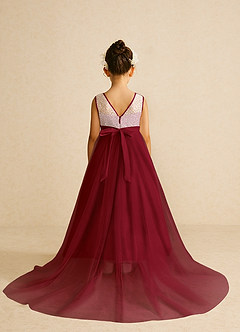 Azazie Tay Flower Girl Dresses Burgundy A-Line Sequins Tulle Dress image2