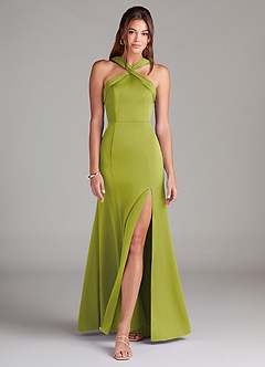 Azazie Rue Abiti da Damigella Abito Sirena in Raso Elasticizzato Plissettato Citronella image3