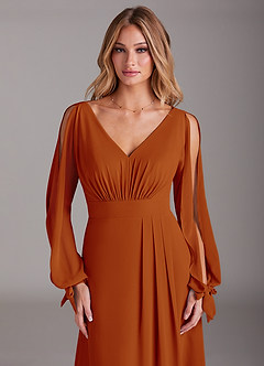 Azazie Matilda Bridesmaid Dresses Paprika A-Line Long Sleeve Chiffon Dress image6