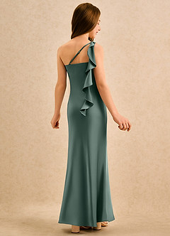 Azazie Almond Girls Formal Blumenmädchenkleider Etui One-Shoulder Stretch-Satin Kleid Seemoos image1