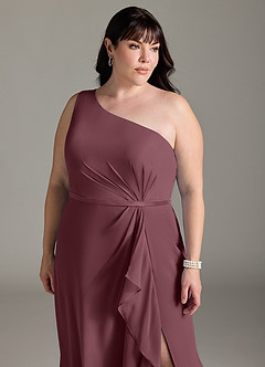 Azazie Liza Bridesmaid Dresses Sangria Mermaid One Shoulder Chiffon Dress image15