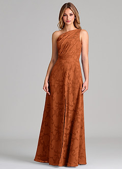 Azazie Phaedra Abiti da Damigella Abito A-Line in Burnout Floreale Monospalla Arancia Bruciata image5