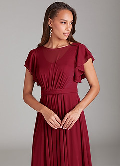Azazie Daphne Modest Bridesmaid Dresses A-Line Ruched Mesh Floor-Length Dress image4