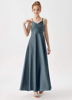 Azazie Avelina Junior A-Linie Plissee Stretch-Satin Kleid Zwielichtviolett image4