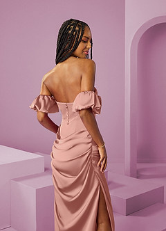 Barbie ♥ Azazie Brudtärnklänningar Klänning av Tubklänning i Stretch Satin Av axeln Rosett Konvertibel image8
