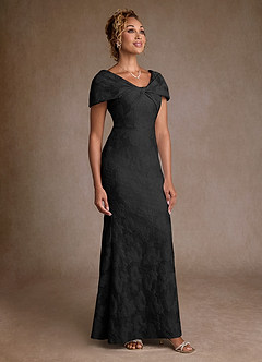 Azazie Amallia Kleider für die Brautmutter Meerjungfrau-Linie Schulterfrei Blumen-Jacquard Kleid Schwarzer Jacquard image4
