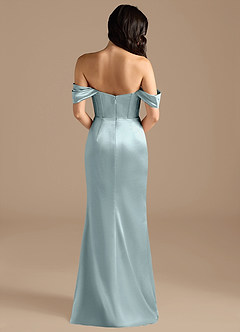 Azazie Lynden Final Sale Mist Sheath Off the Shoulder Metallic Satin Convertible Dress image5
