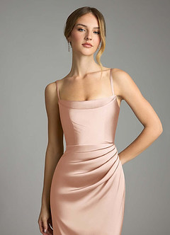 Azazie Leonis Bridesmaid Dresses Rose Gold Mermaid Pleated Stretch Satin Convertible Dress image3