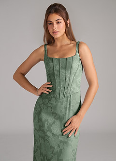 Azazie Kenna Abiti da Damigella Abito Tubino in Burnout Floreale Spacco Laterale Matcha image6