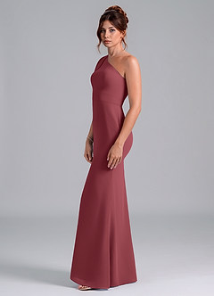 Azazie Rinna Bridesmaid Dresses Merlot Mermaid One Shoulder Chiffon Dress image4