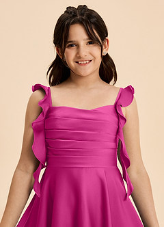 Azazie Kira Junior Vestido de Fucsia de Satén Elástico de Corte en A con Volante image8