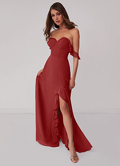 Barbie ♥ Azazie Jurken voor bruidsmeisjes Converteerbaar Jurk van Chiffon met A-Lijn Off the Shoulder Roest image1