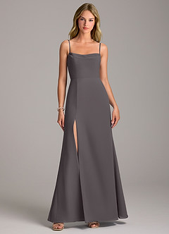 Azazie Tahlia Bridesmaid Dresses Steel Grey A-Line with Belt Chiffon Dress image4