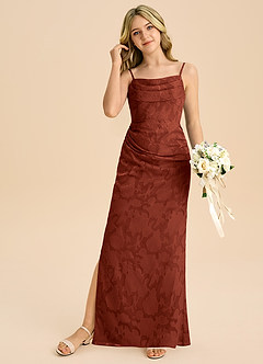 Azazie Mai Junior Etui Plissee Blumen-Burnout Kleid Terrakotta image3