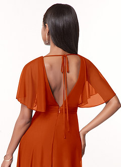 Azazie Tinsley Bridesmaid Dresses Paprika A-Line Pleated Mesh Dress image4